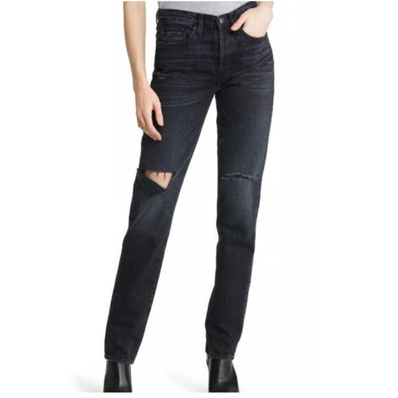 Edwin Women's CAi Straight Leg Ripped Distressed Black Denim Jeans 27 New - Picture 1 of 11